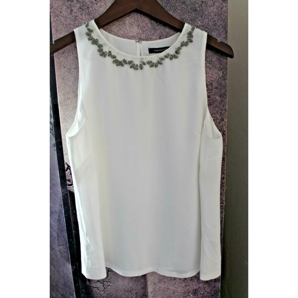 French Connection Career Sleeveless Viscose Blend Beaded Neck Shell sz 10 YJ01